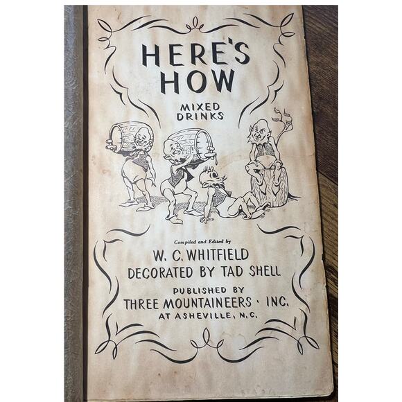 VINTAGE 1941 HERE'S HOW COCKTAILS Wooden Recipe Book Barware Whitfield W Cover - Picture 2 of 11